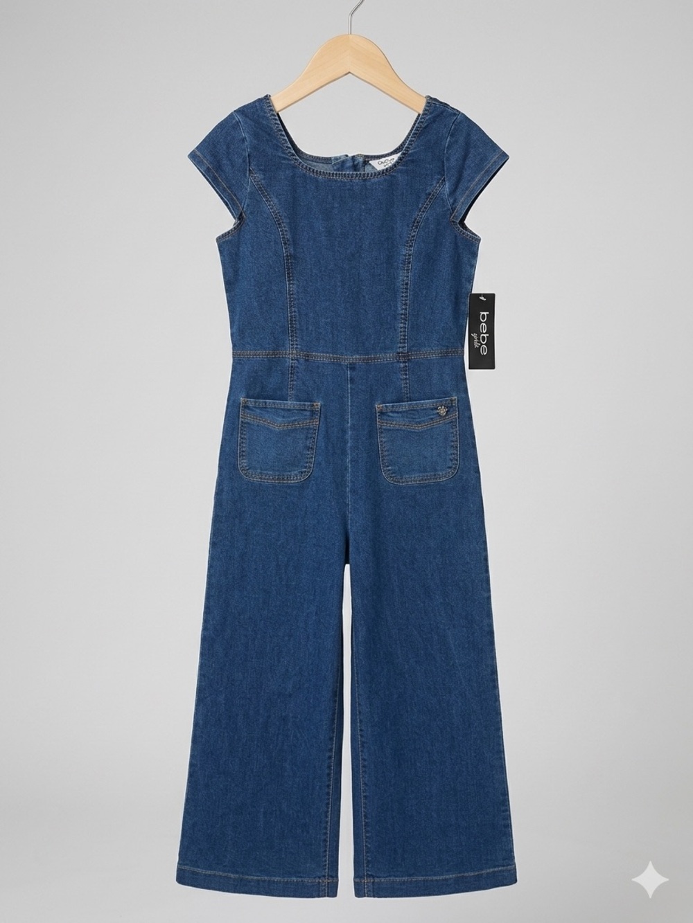 NWT bebe Girls Dark Blue Denim Wide LegJumpsuit Romper size 14